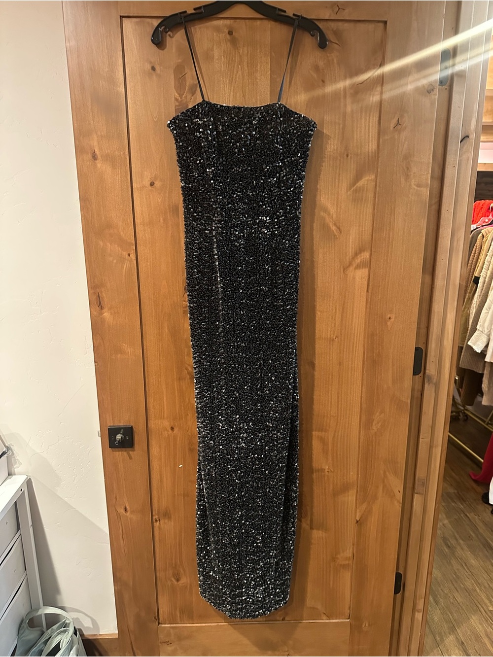 Halston Strapless Black Ombré Sequin Evening Dress